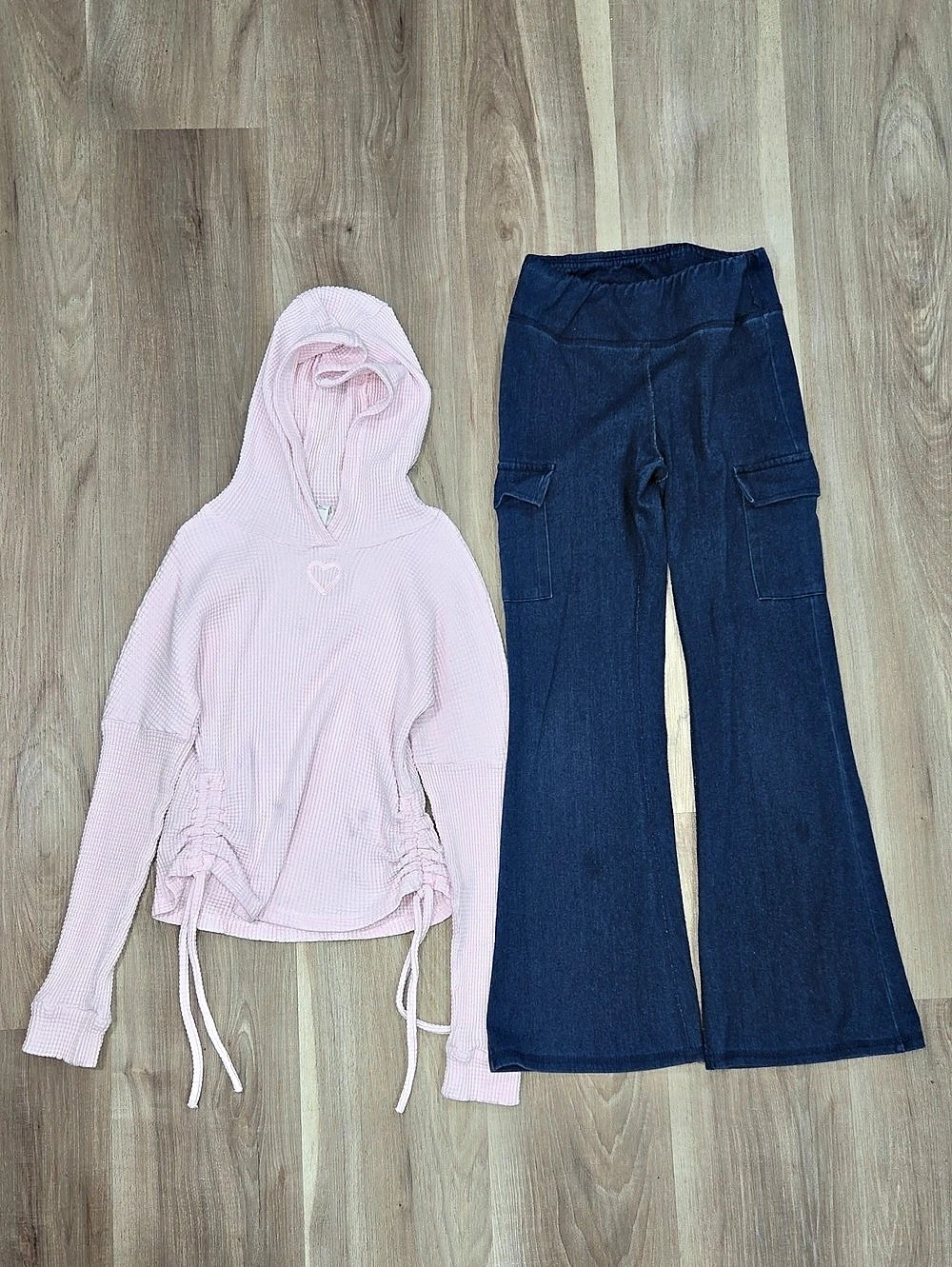 •Yocalicious• Little Girls Baby Pink Hoodie & Blue Flare Pants